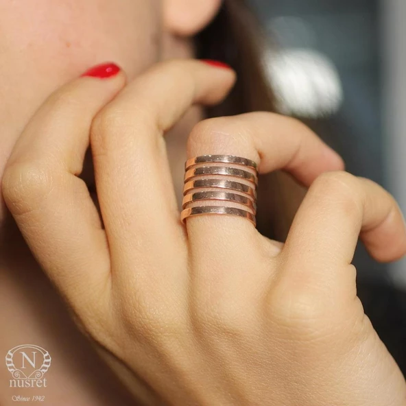 925 Ayar Gümüş İnce Şerit Yüzük, Pembe - Resim 7