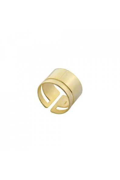 925 Ayar Gümüş Kalın Şerit Yüzük, Sarı - Resim 2