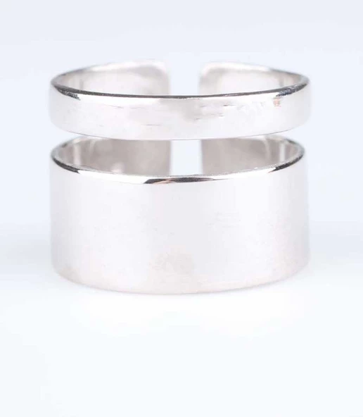 925 Ayar Gümüş Kalın Şerit Yüzük, Beyaz - Resim 2