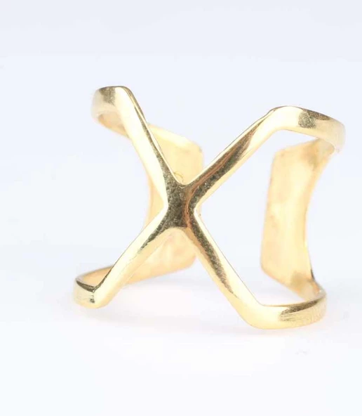 925 Ayar Gümüş X Yüzük, Sarı - Resim 2