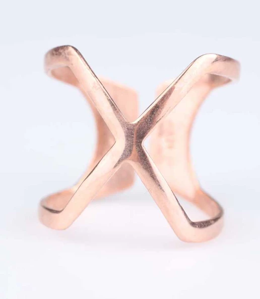 925 Ayar Gümüş X Yüzük, Pembe - Resim 3