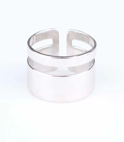925 Ayar Gümüş Kalın Şerit Yüzük, Beyaz - Resim 3