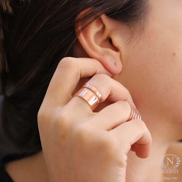 925 Ayar Gümüş Kalın Şerit Yüzük, Pembe ürün görseli