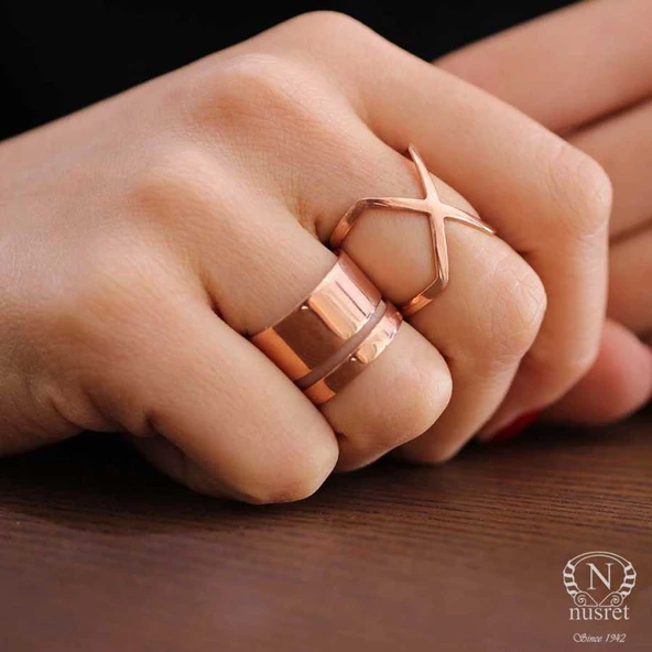 925 Ayar Gümüş Kalın Şerit Yüzük, Pembe - Resim 6