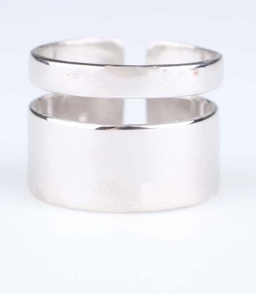 925 Ayar Gümüş Kalın Şerit Yüzük, Beyaz - Resim 4