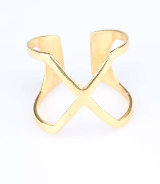 925 Ayar Gümüş X Yüzük, Sarı - Resim 3