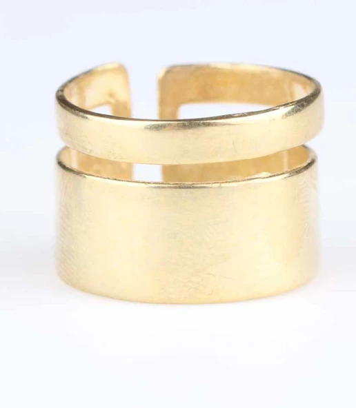 925 Ayar Gümüş Kalın Şerit Yüzük, Sarı - Resim 3