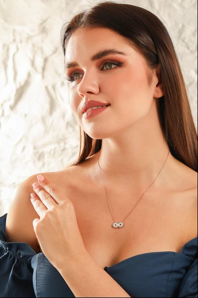 925 Ayar Gümüş Sedef Taşlı Sonsuzluk Kolyesi - Resim 3