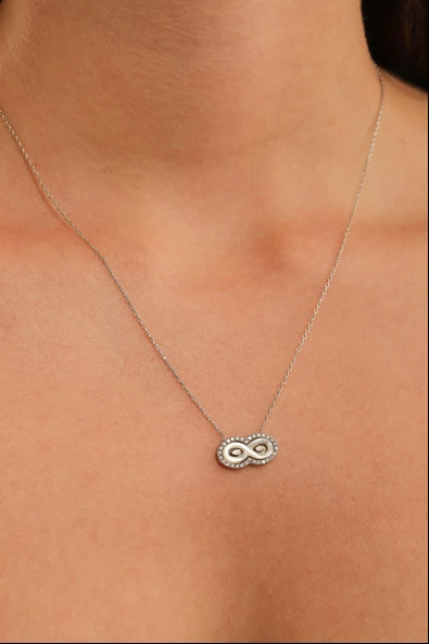 925 Ayar Gümüş Sedef Taşlı Sonsuzluk Kolyesi - Resim 5