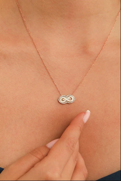 925 Ayar Gümüş Sedef Taşlı Sonsuzluk Kolyesi - Resim 4