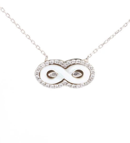 925 Ayar Gümüş Sedef Taşlı Sonsuzluk Kolyesi - Resim 2