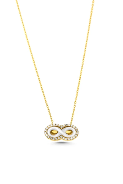 925 Ayar Gümüş Sedef Taşlı Sonsuzluk Kolyesi - Resim 6