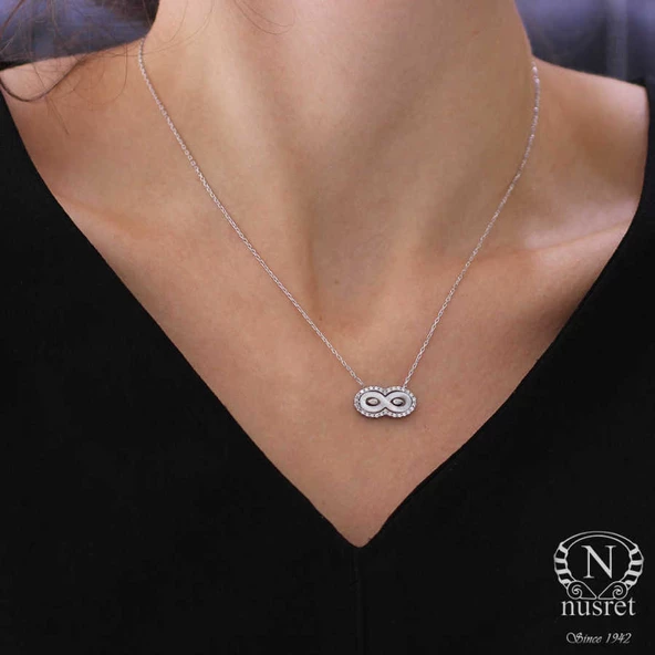 925 Ayar Gümüş Sedef Taşlı Sonsuzluk Kolyesi - Resim 7