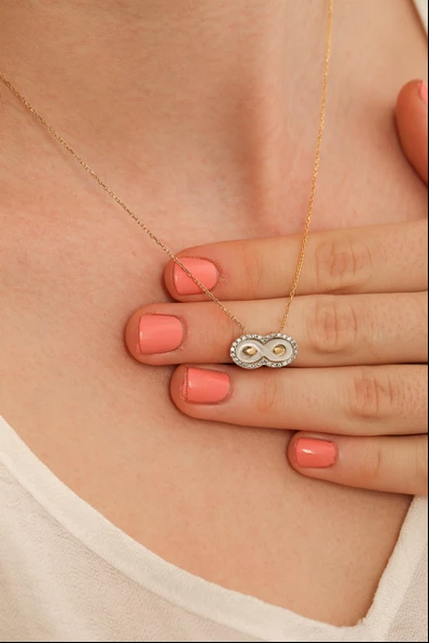 925 Ayar Gümüş Sedef Taşlı Sonsuzluk Kolyesi ürün görseli