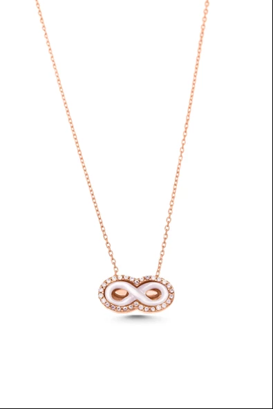 925 Ayar Gümüş Sedef Taşlı Sonsuzluk Kolyesi - Resim 8