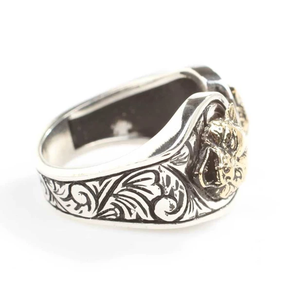 925 Ayar Gümüş Bozkurt Başı Erkek Yüzük - Resim 5