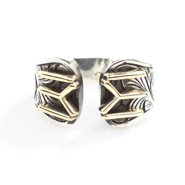 925 Ayar Gümüş Kayı Obası Sembolü Erkek Yüzük - Resim 4