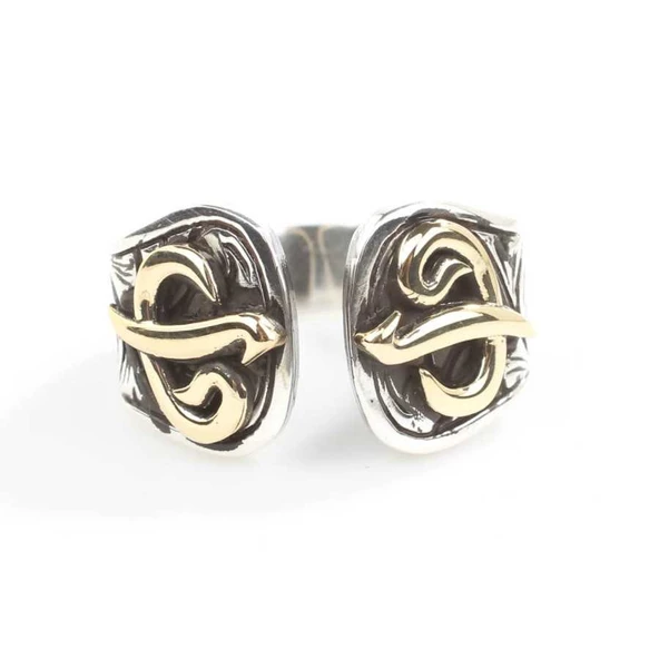 925 Ayar Gümüş Elif Vav Harfli Erkek Yüzük - Resim 4