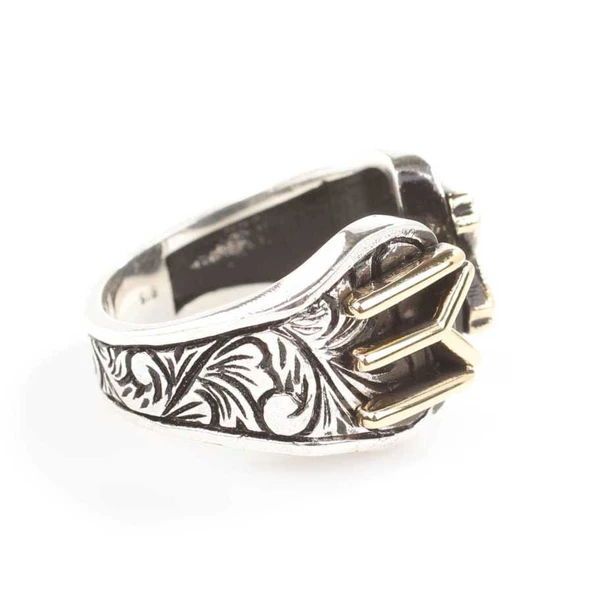 925 Ayar Gümüş Kayı Obası Sembolü Erkek Yüzük - Resim 3