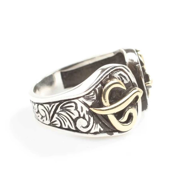 925 Ayar Gümüş Elif Vav Harfli Erkek Yüzük - Resim 3