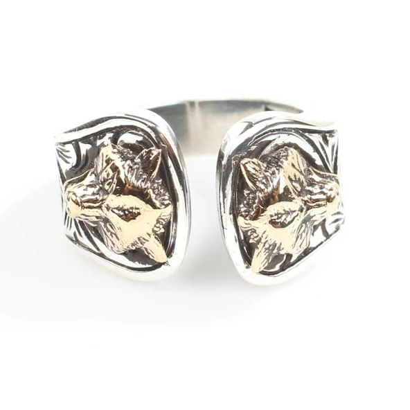 925 Ayar Gümüş Bozkurt Başı Erkek Yüzük - Resim 6