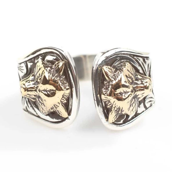 925 Ayar Gümüş Bozkurt Başı Erkek Yüzük - Resim 2