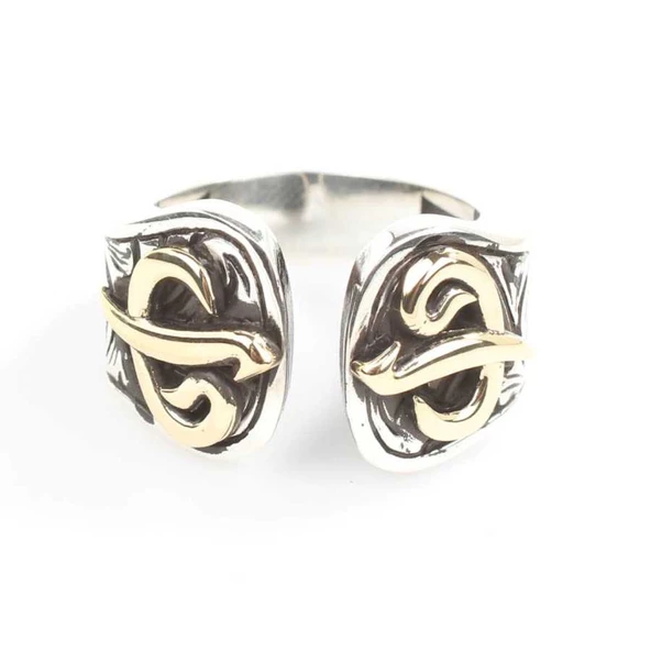 925 Ayar Gümüş Elif Vav Harfli Erkek Yüzük - Resim 5