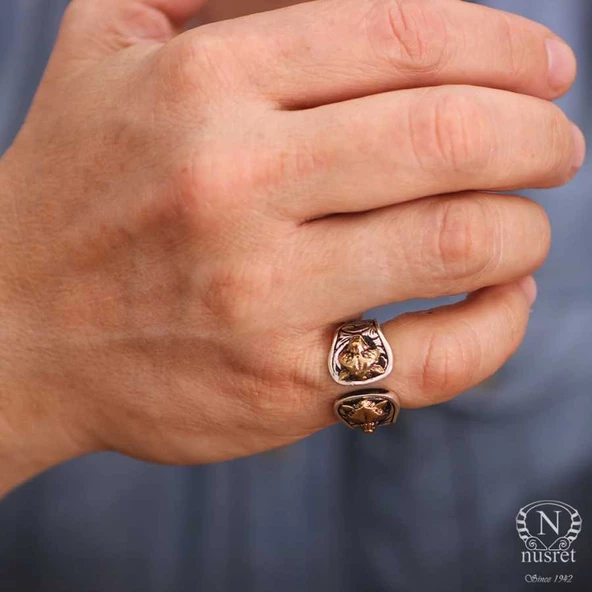 925 Ayar Gümüş Bozkurt Başı Erkek Yüzük - Resim 8