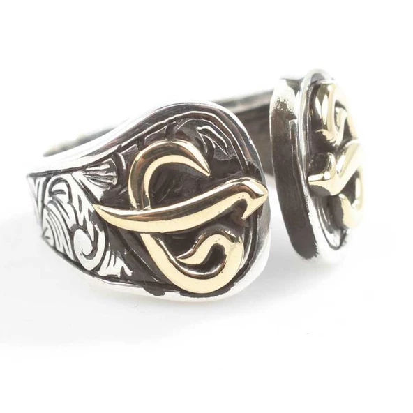 925 Ayar Gümüş Elif Vav Harfli Erkek Yüzük - Resim 2