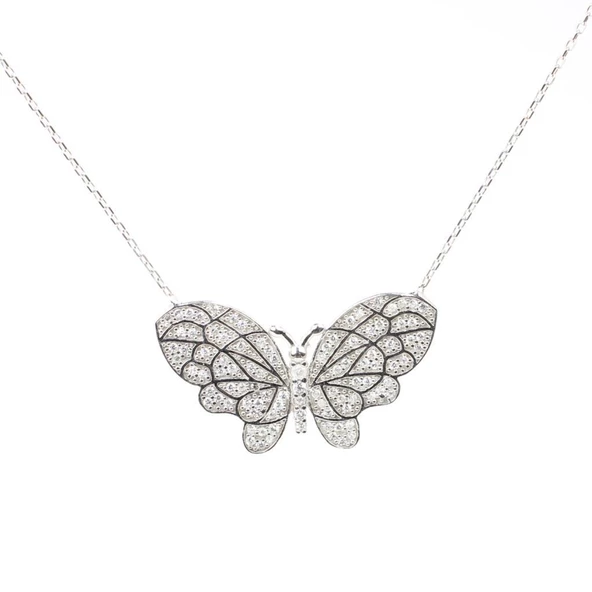 925 Ayar Gümüş Taşlı Kelebek Kolye - Resim 4