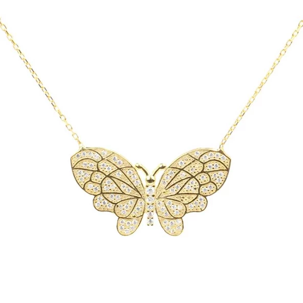 925 Ayar Gümüş Taşlı Kelebek Kolye - Resim 5