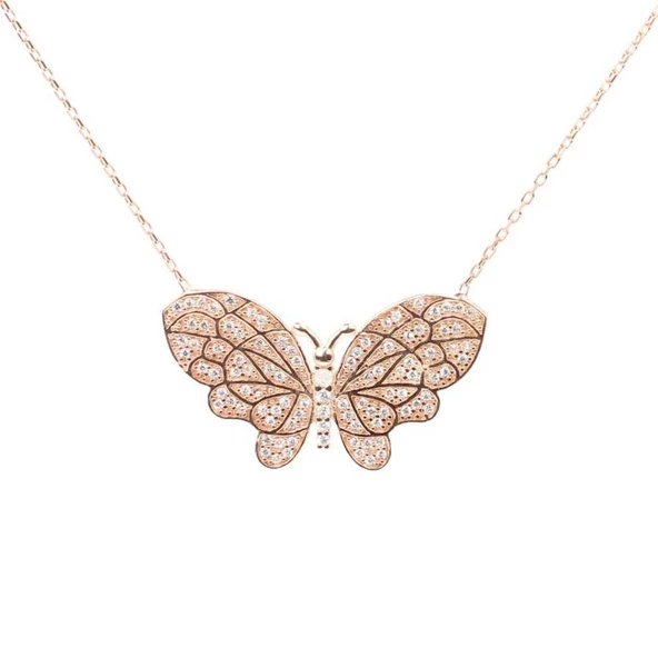 925 Ayar Gümüş Taşlı Kelebek Kolye - Resim 3