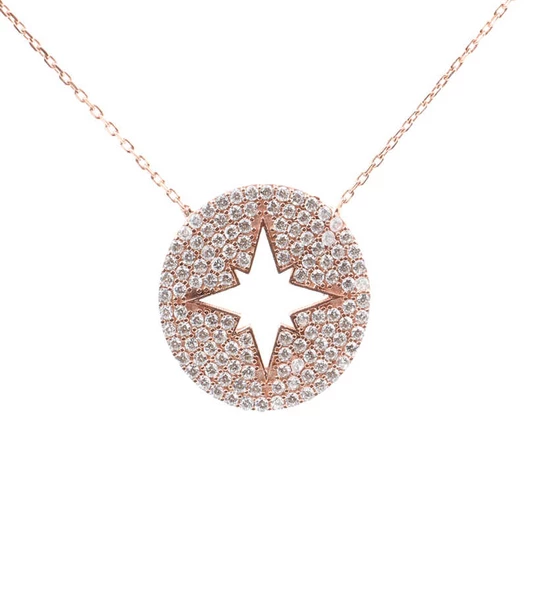 925 Ayar Gümüş Zirkon Taşlı Kuzey Yıldızı Kolye - Resim 3