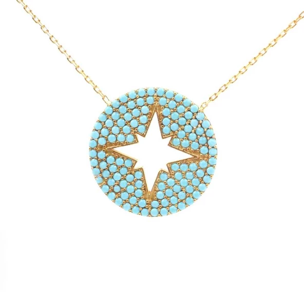 925 Ayar Gümüş Turkuaz Taşlı Kuzey Yıldızı Kolye - Resim 5