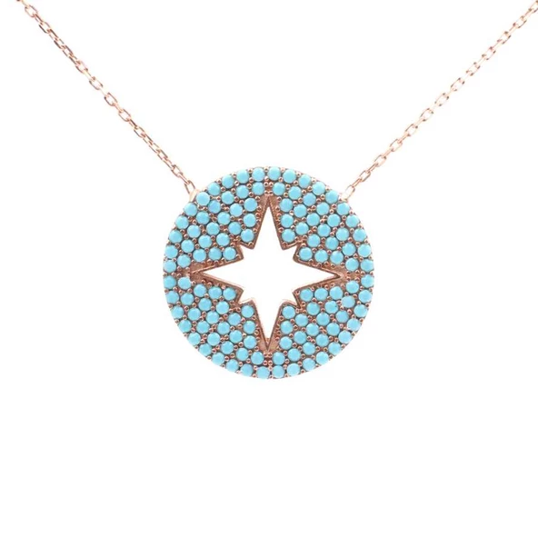 925 Ayar Gümüş Turkuaz Taşlı Kuzey Yıldızı Kolye - Resim 4