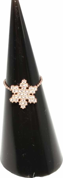 925 Ayar Gümüş Kar Tanesi Eklem Yüzük Pembe, Beyaz Taş ürün görseli 1