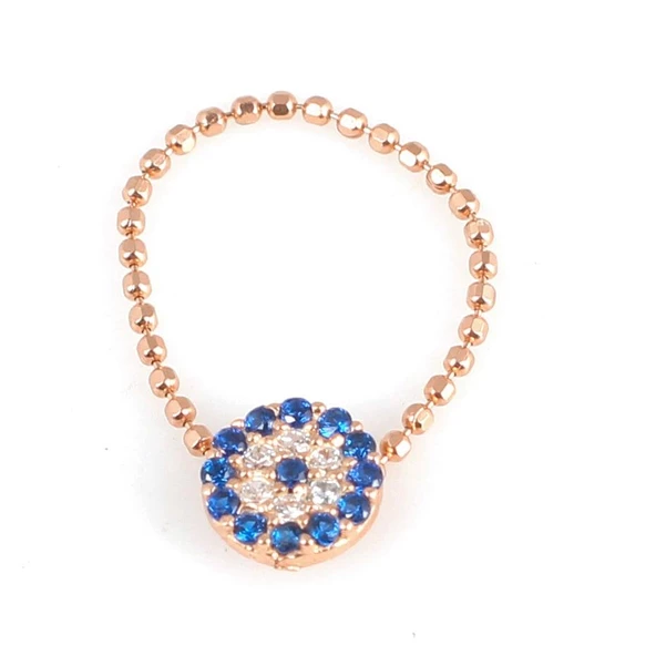 925 Ayar Gümüş Nazar Boncuklu Eklem Yüzük, Pembe ürün görseli