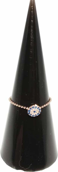 925 Ayar Gümüş Nazar Boncuklu Eklem Yüzük, Pembe - Resim 6