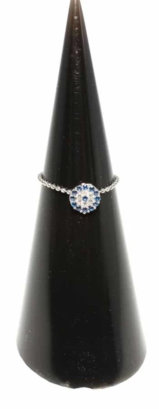 925 Ayar Gümüş Minik Nazar Boncuklu Eklem Yüzük, Beyaz ürün görseli 1