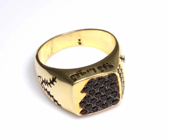 925 Ayar Gümüş Fihi ma Fih Fetih Yüzük, Sarı - Siyah Taş - Resim 4