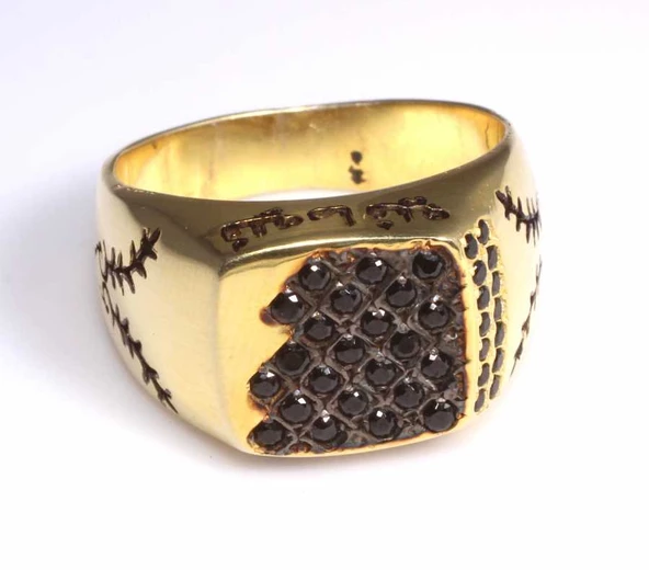925 Ayar Gümüş Fihi ma Fih Fetih Yüzük, Sarı - Siyah Taş - Resim 6