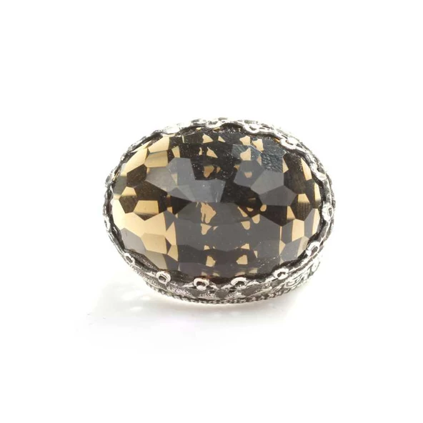 925 Ayar Gümüş Dumanlı Kuvars Taşlı Yüzük - Resim 2