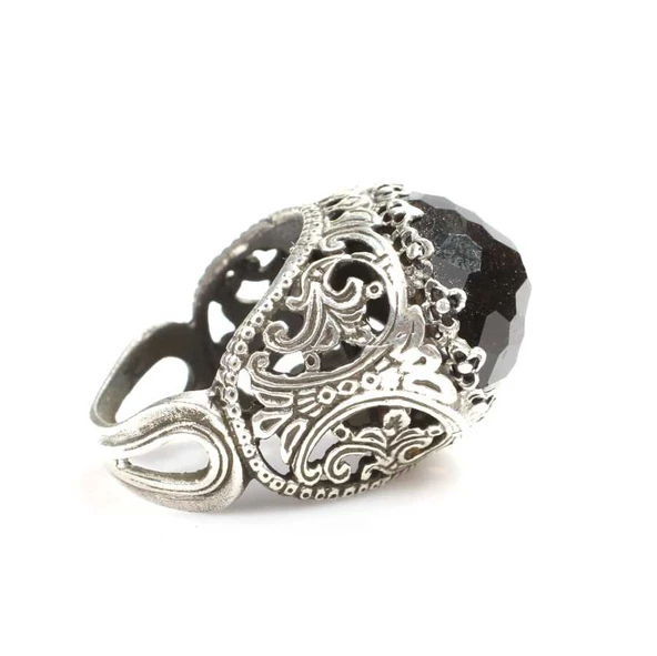 925 Ayar Gümüş Dumanlı Kuvars Taşlı Yüzük - Resim 4