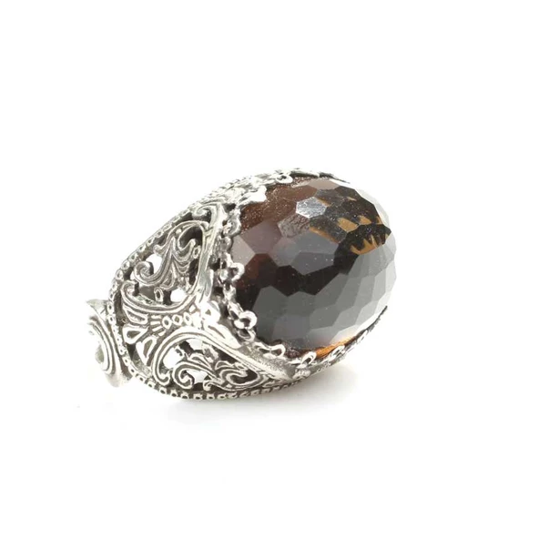 925 Ayar Gümüş Dumanlı Kuvars Taşlı Yüzük ürün görseli