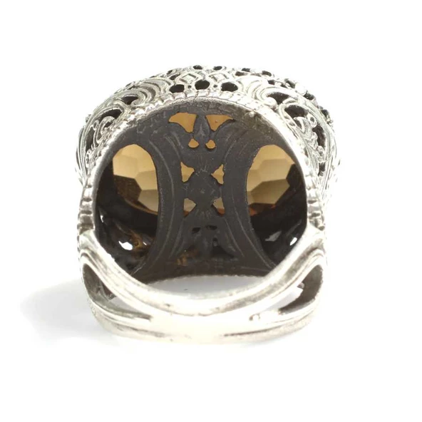925 Ayar Gümüş Dumanlı Kuvars Taşlı Yüzük - Resim 3