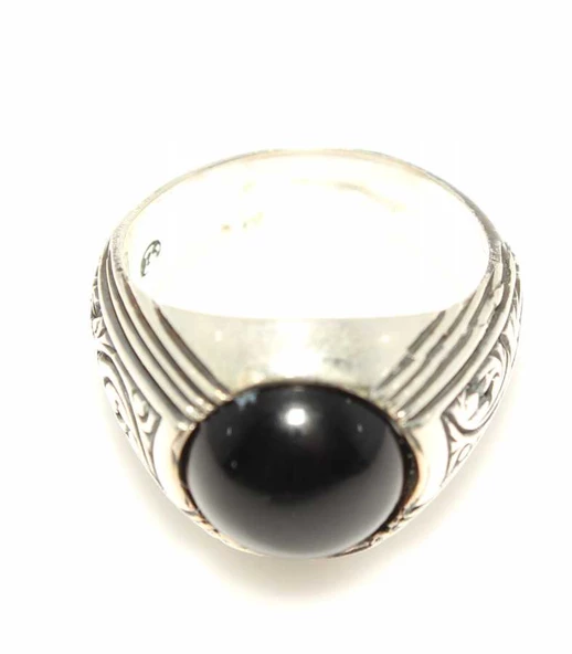 925 Ayar Gümüş Onix Taşlı Erkek Yüzük - Resim 4