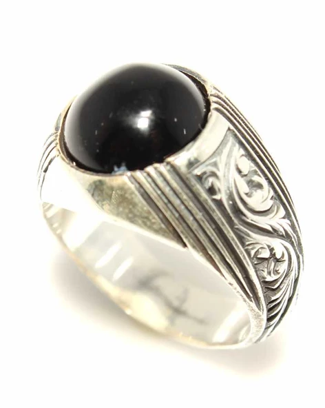 925 Ayar Gümüş Onix Taşlı Erkek Yüzük - Resim 3