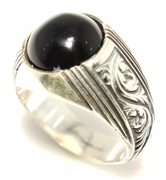 925 Ayar Gümüş Onix Taşlı Erkek Yüzük - Resim 2