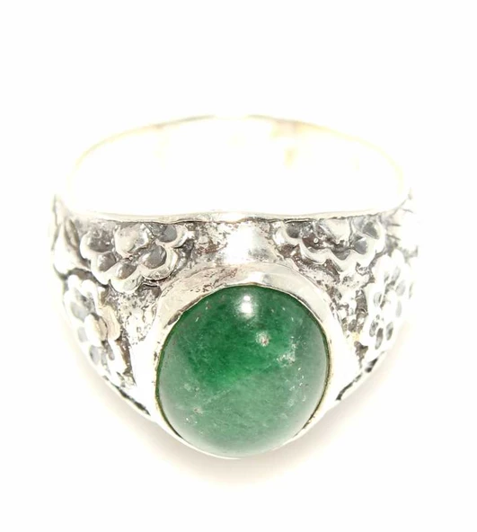 925 Ayar Gümüş Yeşil Akik Taşlı Erkek Yüzük - Resim 4