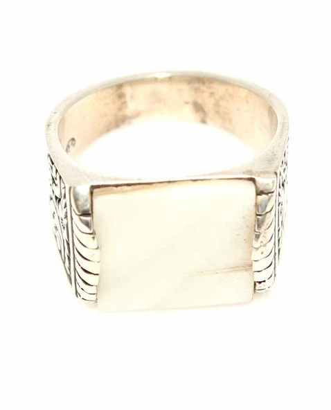 925 Ayar Gümüş Sedef Taşlı Erkek Yüzük - Resim 2